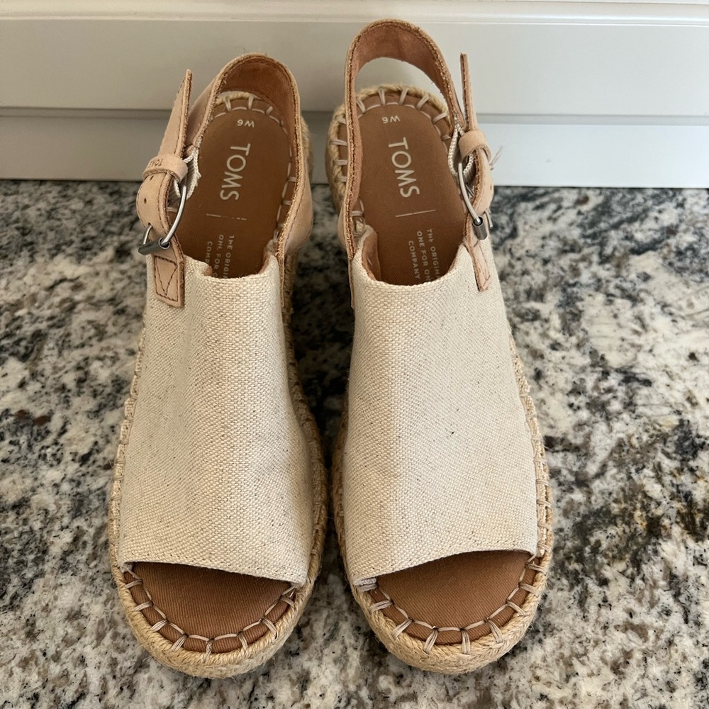Toms Beige Canvas Espadrille Slingback Sandals